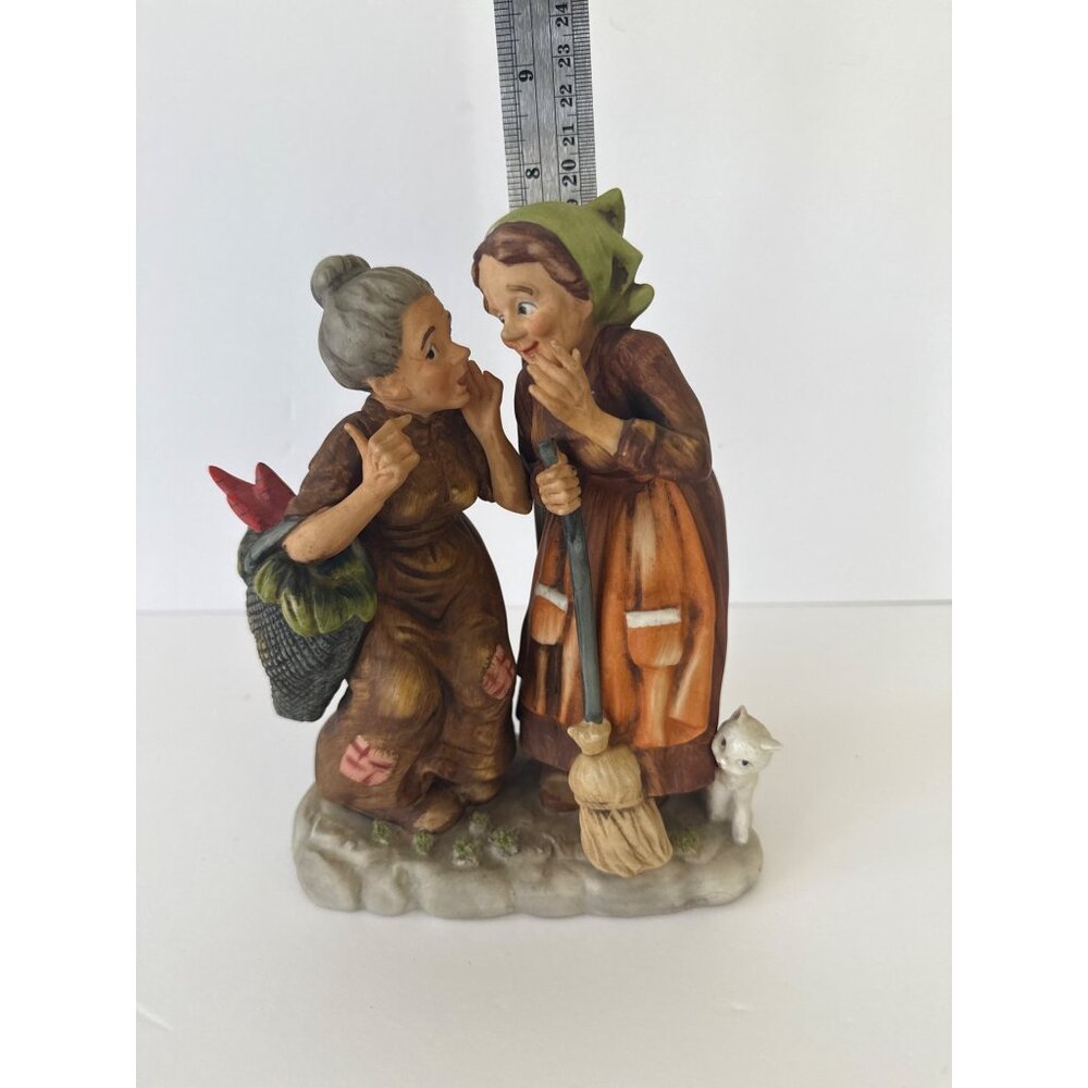 Lefton Hand-Painted Porcelain Figurine Of Gossiping Women With Cat